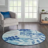 Nourison Tranquil Floral Navy/Light Blue 5'3" x Round Area -Rug, Easy -Cleaning, Non Shedding, Bed Room, Living Room, Dining Room, Kitchen (5 Round)