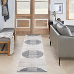 Nourison Astra Machine Washable Geometric Ivory Blue 2'2" x 10' Area -Rug, Easy -Cleaning, Non Shedding, Bed Room, Living Room, Dining Room, Kitchen (2x10)