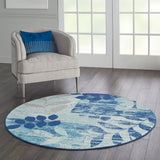 Nourison Tranquil Floral Navy/Light Blue 5'3" x Round Area -Rug, Easy -Cleaning, Non Shedding, Bed Room, Living Room, Dining Room, Kitchen (5 Round)