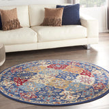 Nourison Grafix Traditional Multicolor 5'3" x Round Area -Rug, Easy -Cleaning, Non Shedding, Bed Room, Living Room, Dining Room, Kitchen (5 Round)
