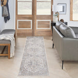 Nourison Astra Machine Washable Vintage Silver Grey 2' x 6' Area Rug, Easy Clean, Non Shedding, Bed Room, Living Room, Dining Room, Kitchen (2x6)