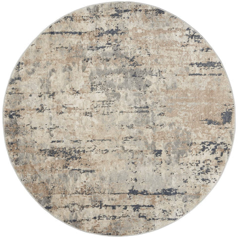 Nourison Concerto Beige/Grey 4' x roundArea -Rug, Abstract, Distressed, Easy -Cleaning, Non Shedding, Bed Room, Living Room, Dining Room, Kitchen, (4' Round)