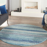 Nourison Passion Bohemian Navy Blue 5'3" x Round Area -rug, Easy -cleaning, Non Shedding, Bed Room, Living Room, Dining Room, Kitchen (5 Round)