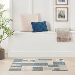 Nourison Astra Machine Washable Mid-Century Modern Blue Ivory 2'2" x 4' Area -Rug, Easy -Cleaning, Non Shedding, Bed Room, Living Room, Dining Room, Kitchen (2x4)