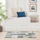 Nourison Astra Machine Washable Mid-Century Modern Blue Ivory 2'2" x 4' Area -Rug, Easy -Cleaning, Non Shedding, Bed Room, Living Room, Dining Room, Kitchen (2x4)