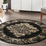 Nourison Grafix Traditional Black 5'3" x Round Area Rug, Easy Clean, Non Shedding, Bed Room, Living Room, Dining Room, Kitchen (5 Round)