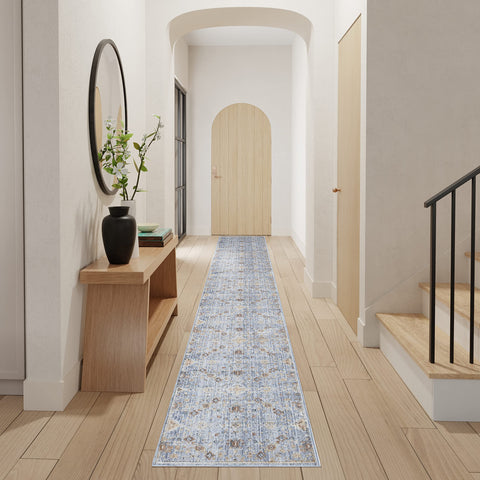 Nourison Timeless Classics Medallion Blue Ivory 2'2" x 8' Area -rug, Easy -cleaning, Non Shedding, Bed Room, Living Room, Dining Room, Kitchen (2x8)