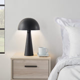 Nourison 16" Matte Black Metal Mushroom Table Lamp, Modern, Retro, Desk Light for Bedroom, Dining, Office, Entryway