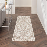 Nourison Jubilant Damask Ivory Beige 2'3" x 7'3" Area Rug, Easy Clean, Non Shedding, Bed Room, Living Room, Dining Room, Kitchen (2x7)