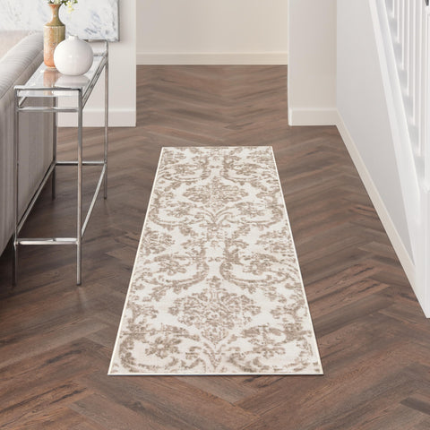Nourison Jubilant Damask Ivory Beige 2'3" x 7'3" Area Rug, Easy Clean, Non Shedding, Bed Room, Living Room, Dining Room, Kitchen (2x7)