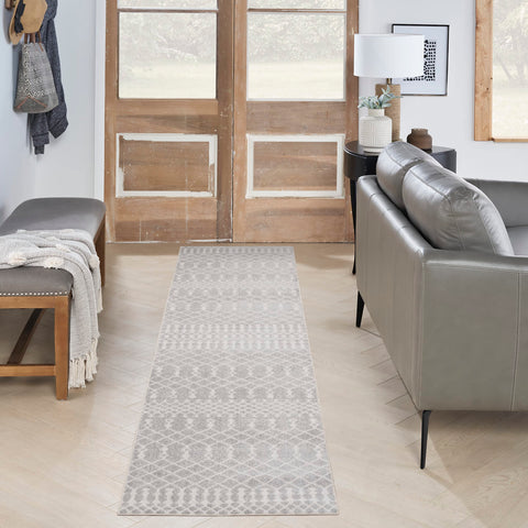 Nourison Astra Machine Washable Moroccan Grey 2'2' x 8' Area -Rug, Easy -Cleaning, Non Shedding, Bed Room, Living Room, Dining Room, Kitchen (2x8)