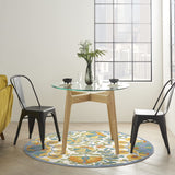 Nourison Aloha Indoor Outdoor Multicolor 4' x Round Area Rug, Floral, Tropical, Easy Cleaning, Non Shedding, Bed Room, Living Room, Deck, Backyard, (4' Round)