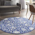 Nourison Whimsicle Traditional Navy Multicolor 5' x Round Area Rug, Easy Cleaning, Non Shedding, Bed Room, Living Room, Dining Room, Kitchen (5 Round)