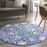 Nourison Whimsicle Traditional Navy Multicolor 5' x Round Area Rug, Easy Cleaning, Non Shedding, Bed Room, Living Room, Dining Room, Kitchen (5 Round)
