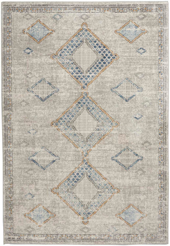Nourison Concerto Moroccan Ivory/Grey/Blue 5'3" x 7'3" Area-Rug, Easy-Cleaning, Non Shedding, Bed Room, Living Room, Dining Room, Kitchen (5x7)
