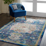 Nourison Global Vintage Traditional Blue 4' x 6' Area Rug, Easy Clean, Non Shedding, Bed Room, Living Room, Dining Room, Kitchen (4x6)