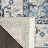 Nourison Geneva Grey/Blue 2'2" x 7'6" Area Rug, Vintage, French Country, Easy Cleaning, Non Shedding, Bed Room, Living Room, Dining Room, Kitchen, (8' x Runner)