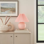 Nourison 13" Pink Ceramic Round Lamp with Pleated Shade for Bedroom, Living Room, Console, Entryway