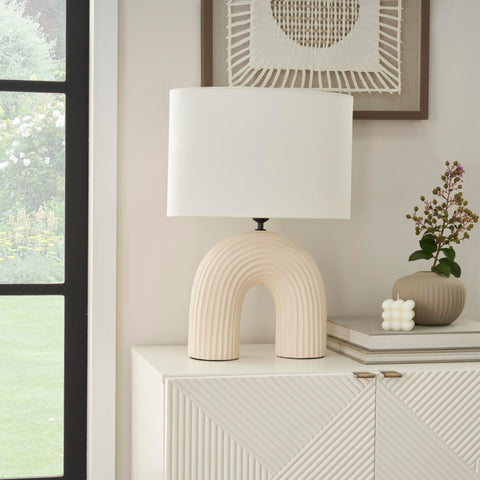 Nourison 21" Off White Textured Arch Table Lamp for Bedroom, Living Room, Console, Entryway
