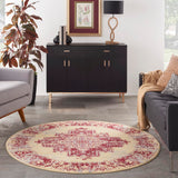 Nourison Grafix Traditional Cream/Red 5'3" x Round Area Rug, Easy Clean, Non Shedding, Bed Room, Living Room, Dining Room, Kitchen (5 Round)