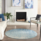 Nourison Passion Abstract Navy/Light Blue 5'3" x Round Area Rug, Easy Clean, Non Shedding, Bed Room, Living Room, Dining Room, Kitchen (5 Round)