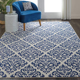 Nourison Grafix Damask White/Blue 6' x 9' Area -Rug, Easy -Cleaning, Non Shedding, Bed Room, Living Room, Dining Room, Kitchen (6x9)