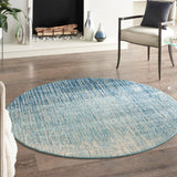 Nourison Passion Abstract Navy/Light Blue 5'3" x Round Area Rug, Easy Clean, Non Shedding, Bed Room, Living Room, Dining Room, Kitchen (5 Round)