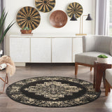 Nourison Grafix Traditional Black 5'3" x Round Area Rug, Easy Clean, Non Shedding, Bed Room, Living Room, Dining Room, Kitchen (5 Round)