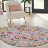 Nourison Passion Silver 5'3" x Round Area -Rug, Boho, Moroccan, Bed Room, Living Room, Dining Room, Kitchen, Easy -Cleaning, Non Shedding, (5' Round)