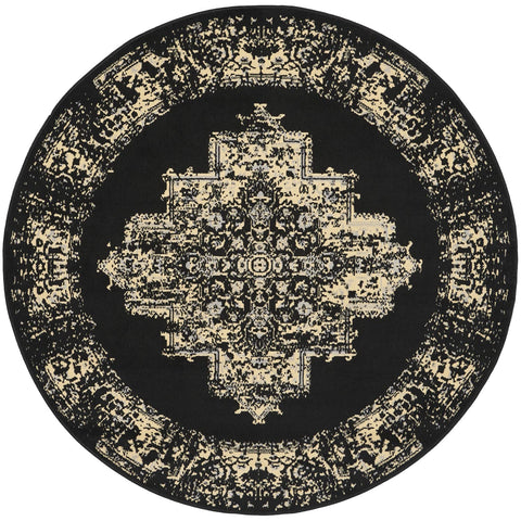 Nourison Grafix Traditional Black 5'3" x Round Area Rug, Easy Clean, Non Shedding, Bed Room, Living Room, Dining Room, Kitchen (5 Round)