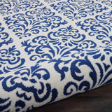 Nourison Grafix Damask White/Blue 6' x 9' Area -Rug, Easy -Cleaning, Non Shedding, Bed Room, Living Room, Dining Room, Kitchen (6x9)