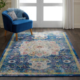 Nourison Global Vintage Traditional Blue 4' x 6' Area Rug, Easy Clean, Non Shedding, Bed Room, Living Room, Dining Room, Kitchen (4x6)