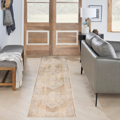 Nourison Astra Machine Washable Beige 2'2" x 10' Area Rug, Easy Clean, Non Shedding, Bed Room, Living Room, Dining Room, Kitchen (10' Runner)