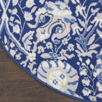 Nourison Whimsicle Traditional Navy Multicolor 5' x Round Area Rug, Easy Cleaning, Non Shedding, Bed Room, Living Room, Dining Room, Kitchen (5 Round)
