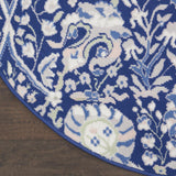 Nourison Whimsicle Traditional Navy Multicolor 5' x Round Area Rug, Easy Cleaning, Non Shedding, Bed Room, Living Room, Dining Room, Kitchen (5 Round)