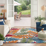 Nourison Aloha Indoor/Outdoor Multicolor 7'10" x 10'6" Area Rug, Tropical, Botanical, Easy-Cleaning, Non-Shedding, Bed Room, Kitchen, Living Room, Deck, Backyard, (8' x 11')