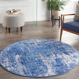 Nourison Whimsicle Abstract Blue Ivory 5' x round Area -Rug, Easy -Cleaning, Non Shedding, Bed Room, Living Room, Dining Room, Kitchen (5 Round)