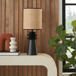 Nourison 22" Black Ceramic and Straw Tiered Table Lamp for Bedroom, Living Room, Console, Entryway