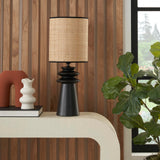 Nourison 22" Black Ceramic and Straw Tiered Table Lamp for Bedroom, Living Room, Console, Entryway