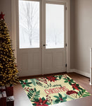 Nourison Accent Rug Merry Christmas Poinsettia Holly Berry Print, Non-Slip Backing 24 x 36 Inches