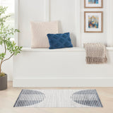 Nourison Astra Machine Washable Geometric Ivory Blue 4' x 6' Area -Rug, Easy -Cleaning, Non Shedding, Bed Room, Living Room, Dining Room, Kitchen (4x6)