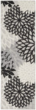 Nourison Aloha Indoor/Outdoor Black White 2'3'' x 8' Area-Rug, Tropical, Botanical, Easy-Cleaning, Non Shedding, Bed Room, Living Room, Dining Room, Deck, Backyard, Patio (2x8)