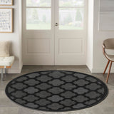 Nourison Easy Care Indoor/Outdoor Charcoal Black 4' x Round Area Rug, Easy Cleaning, Non Shedding, Bed Room, Living Room, Dining Room, Backyard, Deck, Patio (4 Round)