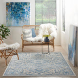 Nourison Elation 5'3" x 7'3" Polyester Bohemian Indoor Rug in Ivory Blue