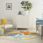 Nourison Aloha Indoor/Outdoor Multicolor 4' x Round Area Rug, Coastal, Tropical, Easy Cleaning, Non Shedding, Bed Room, Living Room, Deck, Backyard, (4' Round)