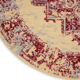 Nourison Grafix Traditional Cream/Red 5'3" x Round Area Rug, Easy Clean, Non Shedding, Bed Room, Living Room, Dining Room, Kitchen (5 Round)