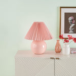 Nourison 13" Pink Ceramic Round Lamp with Pleated Shade for Bedroom, Living Room, Console, Entryway