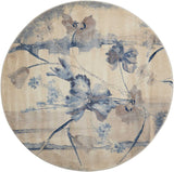 Nourison Somerset Floral Ivory/Blue 5'6" x ROUND Area-Rug, Easy-Cleaning, Non Shedding, Bed Room, Living Room, Dining Room, Kitchen (6 Round)