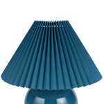Nourison 13" Blue Ceramic Round Lamp with Pleated Shade for Bedroom, Living Room, Console, Entryway