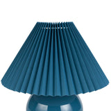Nourison 13" Blue Ceramic Round Lamp with Pleated Shade for Bedroom, Living Room, Console, Entryway